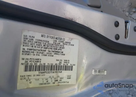 2005 Ford Taurus Se z USA, uszkodzony, nr VIN 1FAHP53275A191769